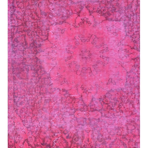 Pink Handmade Vintage Overdyed Turkish Carpet